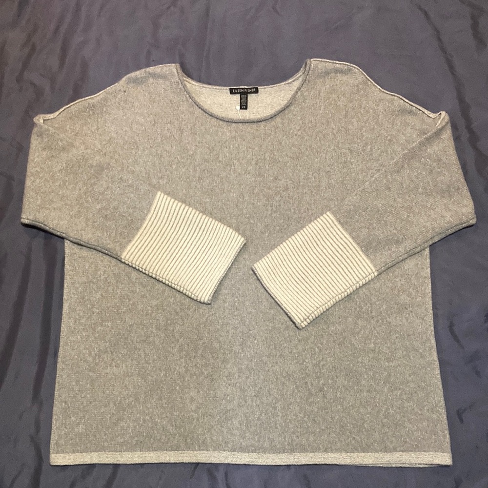 Eileen Fisher Recycled Cashmere Sweater Large Heathered Light Gray